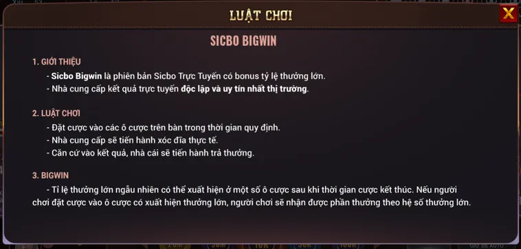 Sicbo BigWin Tại BomWin Sảnh Chơi Xúc Xắc Đẳng Cấp Với Tỷ Lệ Thưởng Lớn